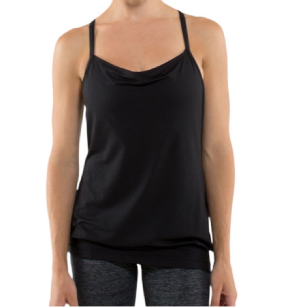Lululemon C.Y.B. Built in Sports Bra Drape Neck Open Racer Black CYB Tank Top - Picture 2 of 14